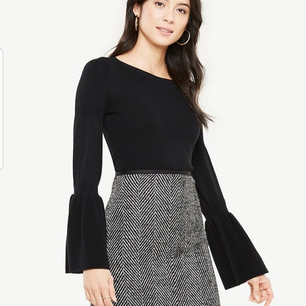 Ann Taylor Black Flare Sleeve Sweater Top